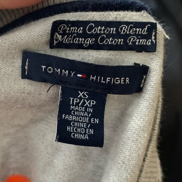 Tommy HILFIGER V-NECK ORANGE & GREY STRIPED SWEATER SIZE XS - Picture 4 of 5